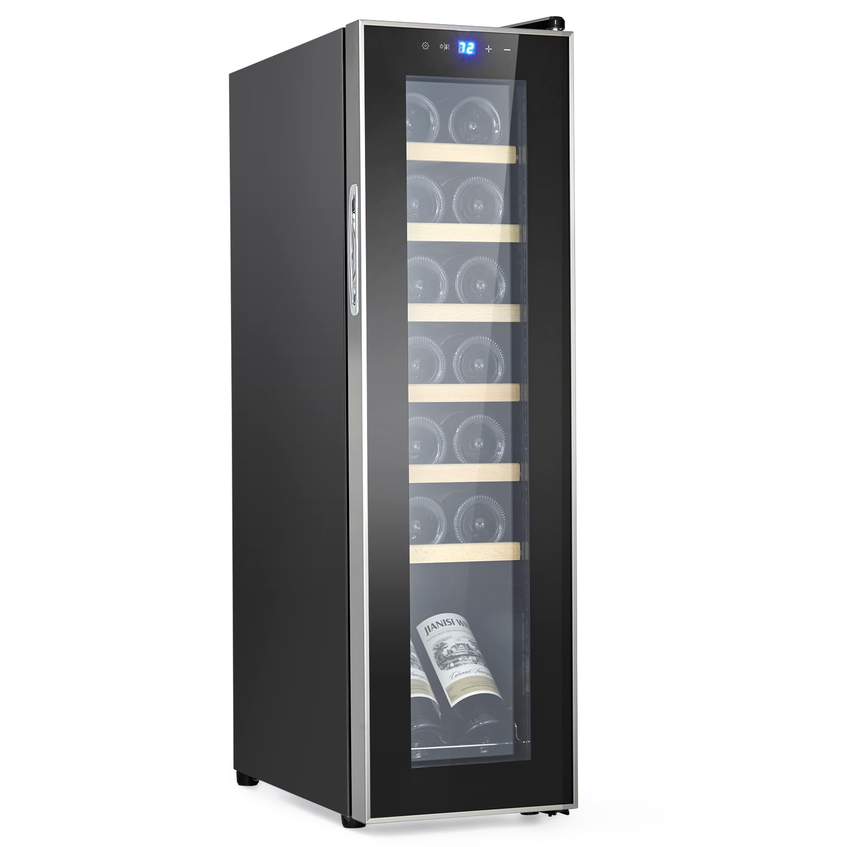 14 Bottle Adjustable Temperature Freestanding Wine Beverage Cooler