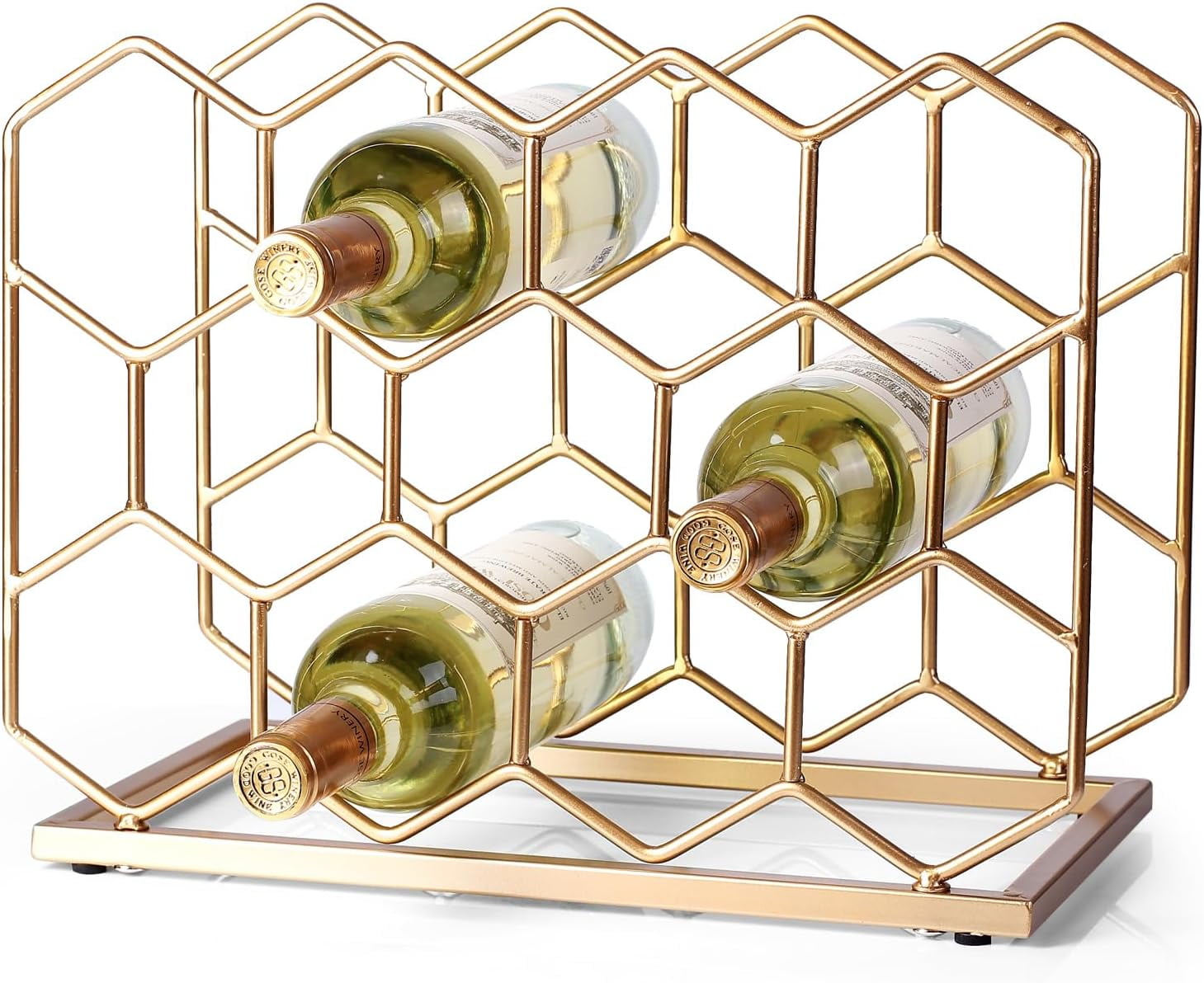 14 Bottle Countertop Wine Rack - Freestanding Modern Gold Metal Wine ...