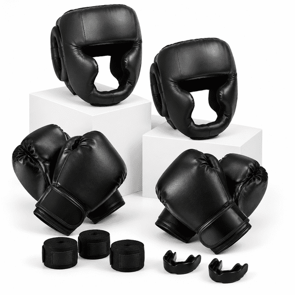 14 Boxing Set For Beginners Including 2 Pair Of 6 Oz Gloves Headgear Hand Wraps Mouth Guards Giftsing