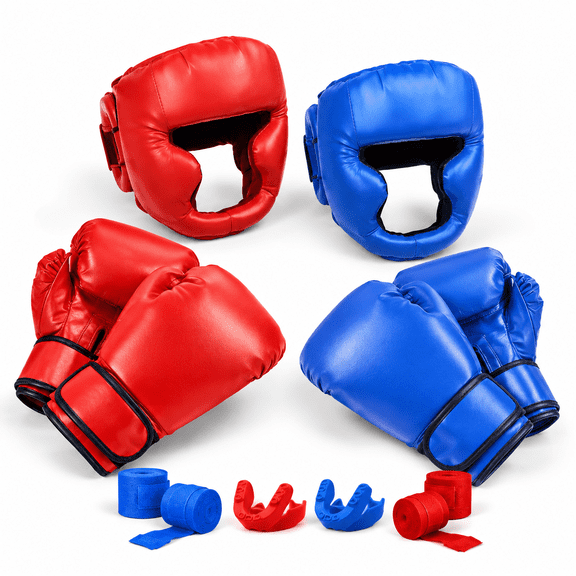 14 Boxing Set For Beginners Including 2 Pair Of 6 Oz Gloves Headgear Hand Wraps Mouth Guards Giftsing