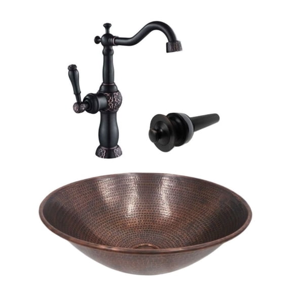 14" Brushed Copper Vessel Bath Sink with 13: Faucet & LT Drain