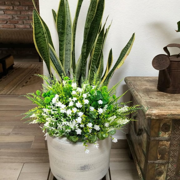 14 Bundles 5 Styles Fake Plants UV Resistant Artificial Outdoor Plant Boston Fern Lavender Plastic Flowers Greenery Shrubs for Outside Front Porch Balcony Patio Garden Home Decor