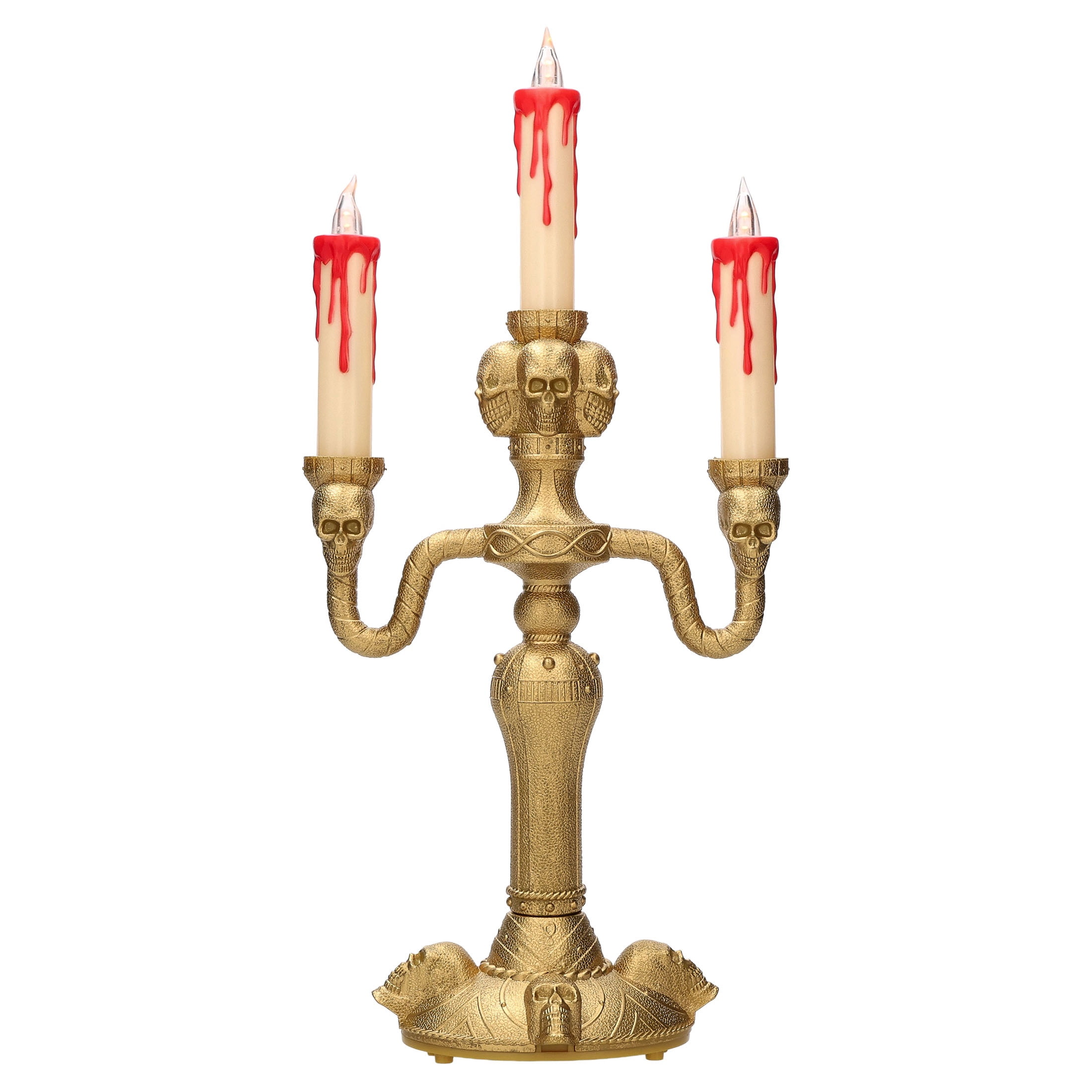Light-Up Skull Candelabra Decoration, Gold, 13.8", Halloween by Way To Celebrate
