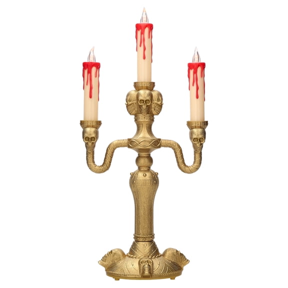Light-Up Skull Candelabra Decoration, Gold, 13.8", Halloween by Way To Celebrate