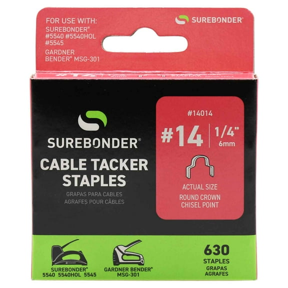 Surebonder #14 Round Crown Cable Tacker Staples for TV and Computer Cable, Fits up to 1/4-Inch Diameter Cable, 630 Staples