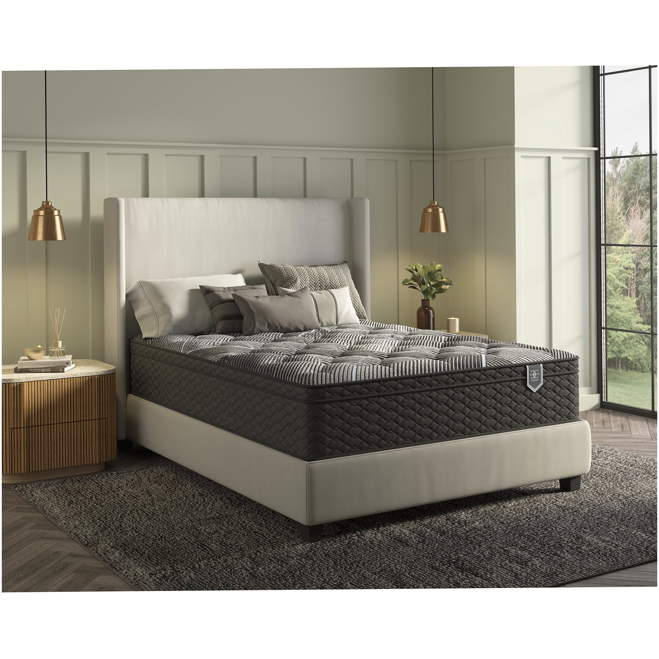 14" California King Hybrid Mattress with Euro Top Plush and Cooling Gel Foam, Black Steel Bed Frame