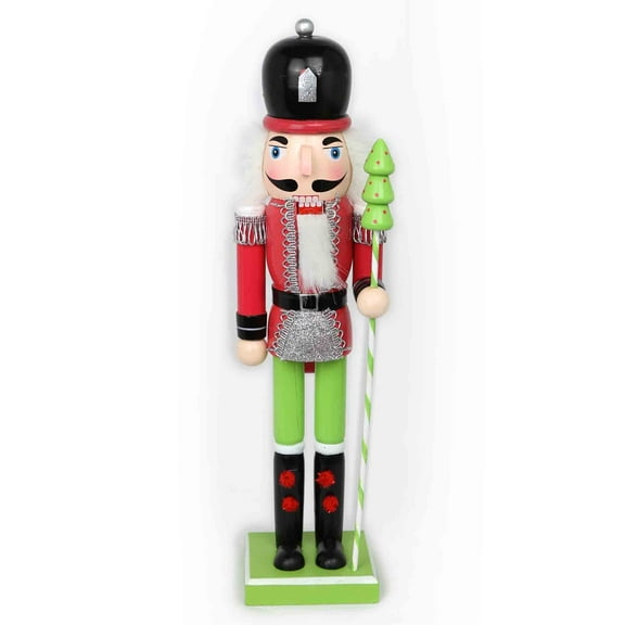 14" Candy Themed Nutcracker Figure Pink Jacket  New Design - Hand painted wooden Christmas Decorations in modern fluorescent dcor colors. Soldier figure with candy themed accessories.