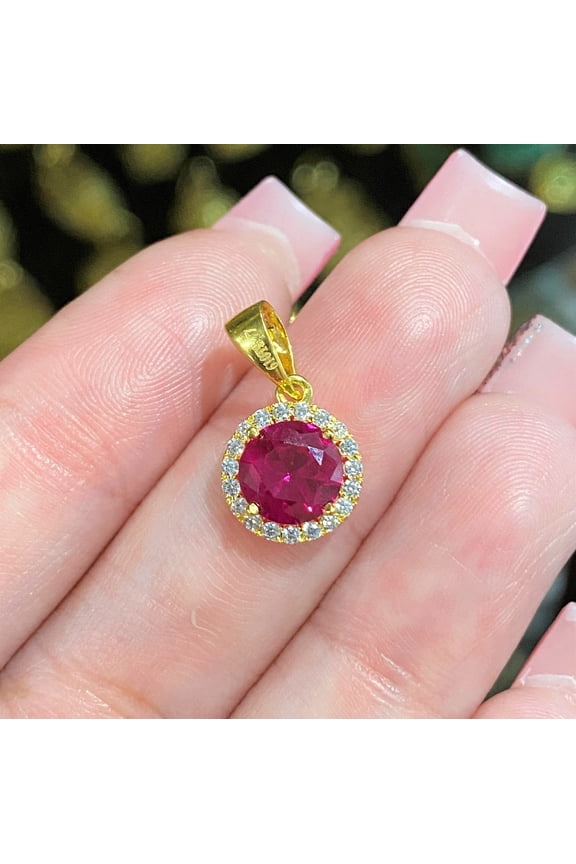 14 Carat Natural Round Cut Ruby in Gold Plated Jewelry Valentine Gift For Wife
