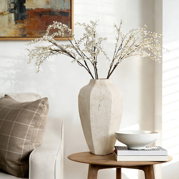 Langford Home 14" Chalky Geometric Ceramic Decorative Vase, Off-White