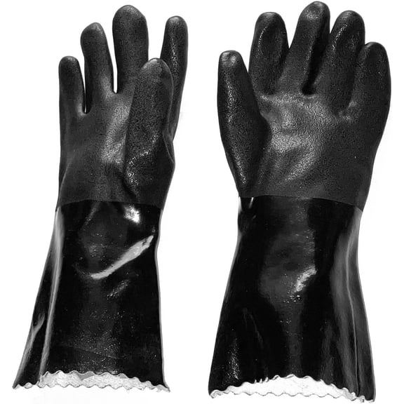 14 Chemical, Oil, & Abrasion Resistant Work Gloves, Black, PVC Coated, Jersey Liner