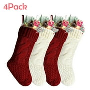 14'' Christmas Knitted Stockings 4 Pack, Doingart Hanging Stockings Decorations, Burgundy and Ivory
