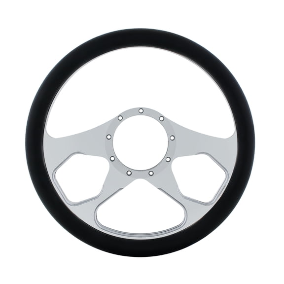 14" Chrome Aluminum 4 Spoke Boss Style Steering Wheel W/Black Leather Grip