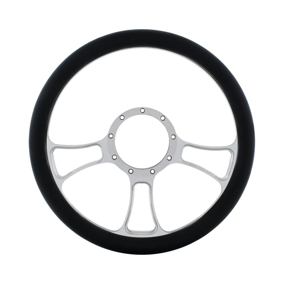 14" Chrome Aluminum Blade Style Steering Wheel W/Black Engineered Leather Grip