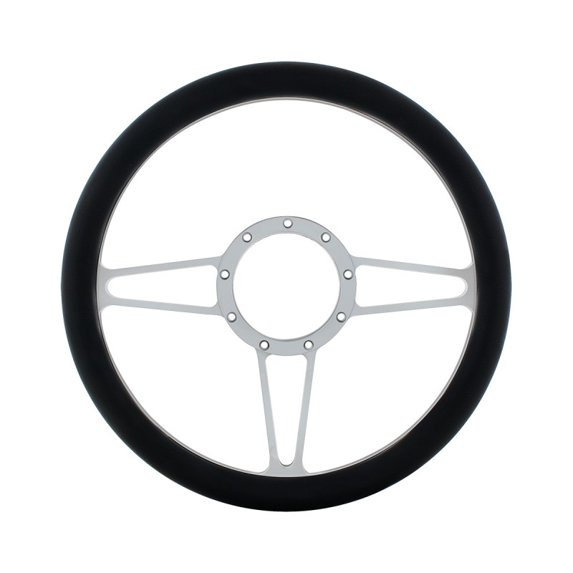 14" Chrome Aluminum Scorpion Style Steering Wheel With Black Engineered Leather Grip