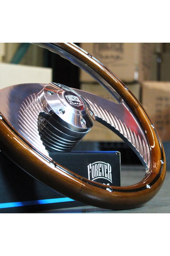 14" Chrome Polished Wood Steering Wheel"