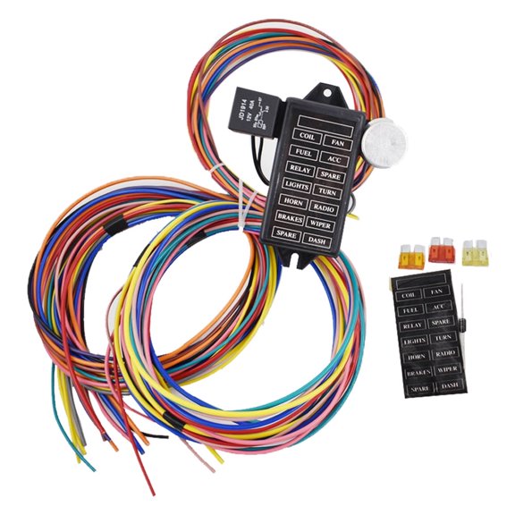14 Circuit Universal Wiring Harness 14 Fuse 12v Car Hot Rod Street Rod XL Wires