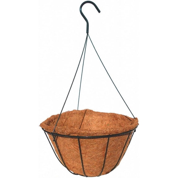 14" Classic Master Gardener Hanging Basket with Coco Moss Liner and Wire Hanger