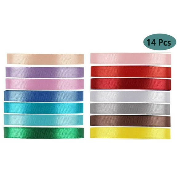 14 Colors Fabric Satin Ribbons Rolls 2/5" Wide 25 Yard Each Silk Satin Rolls for Floral Bouquet Gifts Crafts Bows Party Wedding