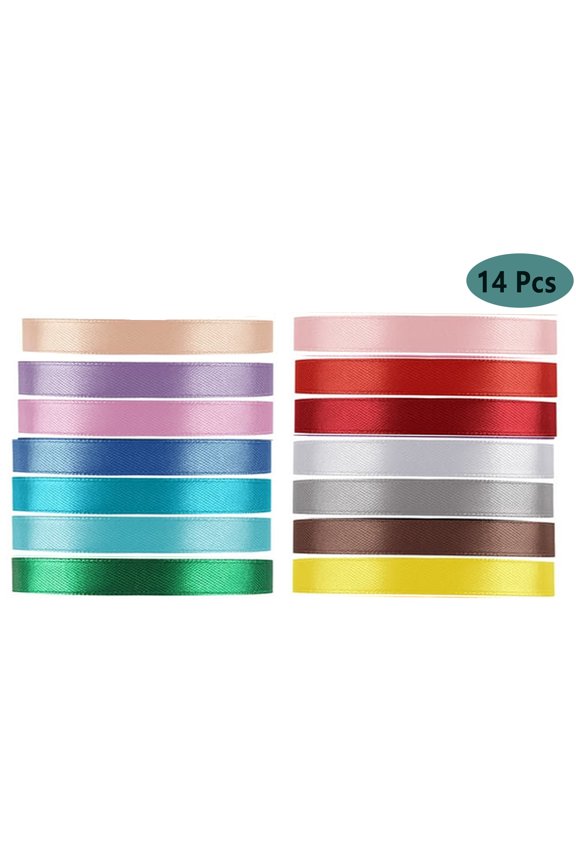14 Colors Fabric Satin Ribbons Rolls 2/5" Wide 25 Yard Each Silk Satin Rolls for Floral Bouquet Gifts Crafts Bows Party Wedding