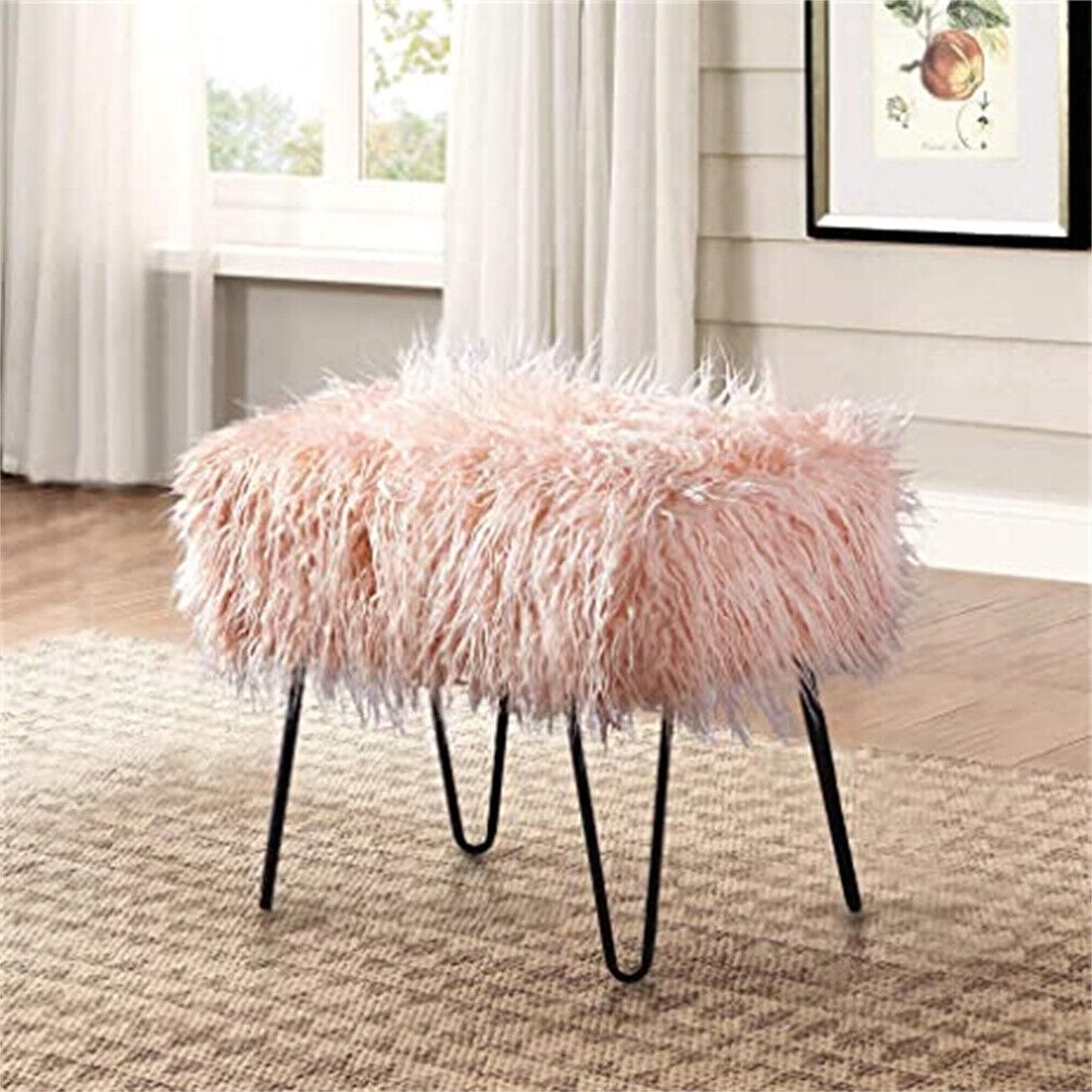 14 Colors Mongolian Faux Fur Ottoman Bench Foot Rest Stool Makeup