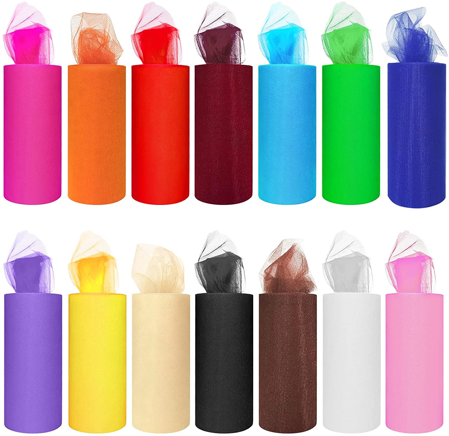 14 Colors Tulle Rolls 6 by 25 Yards (75 Feet) Rainbow Tulle Netting Fabric Spool for DIY Tutu Skirt Gift Bow Craft Wedding Party Decorations