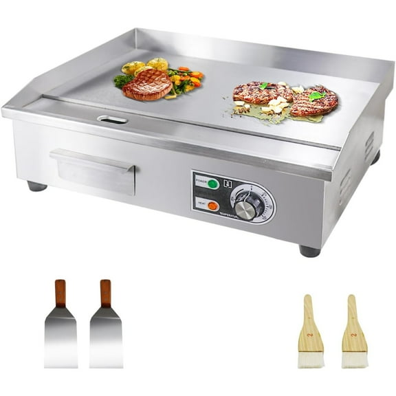 14" Commercial Electric Flat - Top Grill - 110V 1500W, Non - stick Stainless Steel, Adjustable Temp for Teppanyaki & More