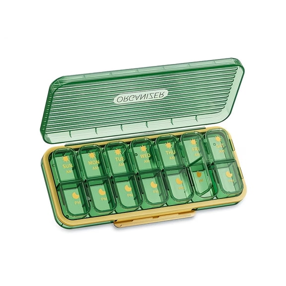 14-Compartment Locking Pill Organizer Portable Weekly Medicine Box