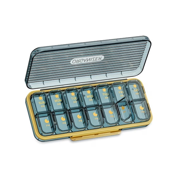 14-Compartment Medicine Storage Box, Portable Pill Organizer for Daily Vitamins & Supplements, Compatible with Weekly Medication Schedule, Durable Travel Case with Secure Lock
