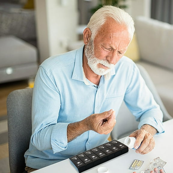 14-Compartment Pills Storage Box 9.45"x4.7" - Leak-Proof Daily Medication Box with Labeled Grids, Travel-Size Durable Design for Pills/Vitamins, Portable & Moisture-Resistant Storage