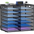 thumbnail image 1 of 14 Compartments Paper Organizer for Desk, Mesh Literature Organizer, Mail File Sorter Tray with Handle, Desktop Mailbox for Office Classroom Home, Black, 1 of 10