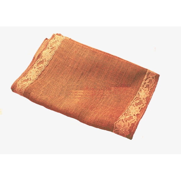 14 Copper Burlap Runner With 2 Ivory Lace Borders-,