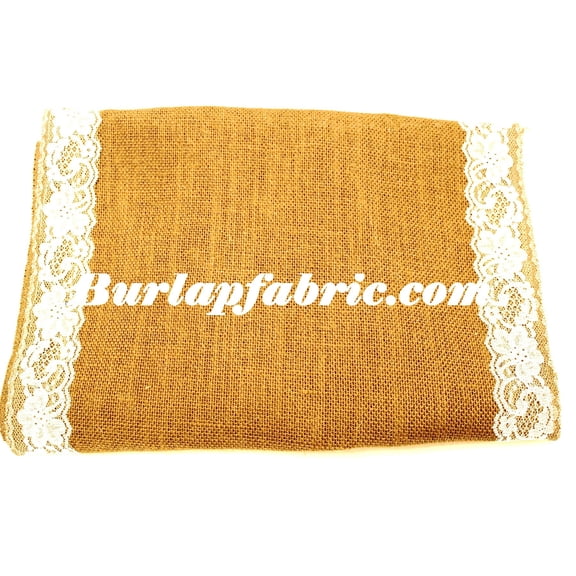 14 Copper Burlap Runner With 2 White Lace Borders-,