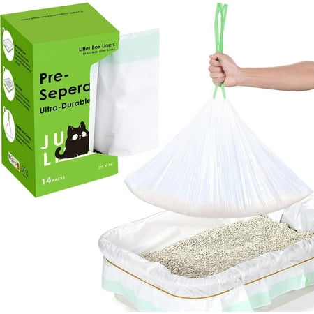 14 Count Litter Box Liners, Drawstring Large/ Litter Liner Bags For Litter Box, Kitty Litter Liner Pre-Separated 36" x 16"
