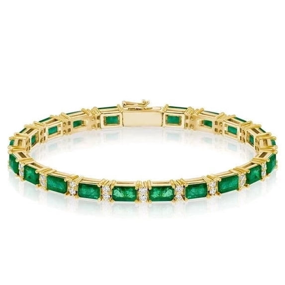 14 Ct Emerald Cut Lab-Created Emerald Tennis Bracelet 14K Yellow Gold Plated 7 In