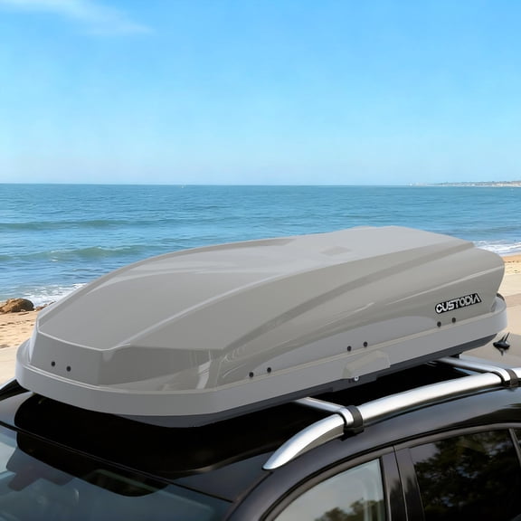14 Cubic Feet Hard Shell Roof Cargo Carrier with Security Keys 62.52 (L) x32.48 (W) x 13.19(H) Inch, Waterproof Rooftop Storage Box Roof Box for Vehicles Dual Side Opening Gray