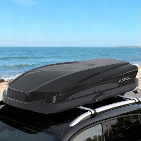 14 Cubic Feet Hard Shell Roof Cargo Carrier with Security Keys 62.52 (L) x32.48 (W) x 13.19(H) Inch, Waterproof Rooftop Storage Box Roof Box for Vehicles Dual Side Opening Black