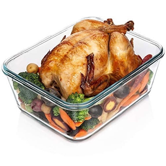 Razab 14 Cup, 112oz Large Glass Storage Containers with Lids, Leakproof Meal Perp Container for Storing Food, Baking and Roasting Chicken