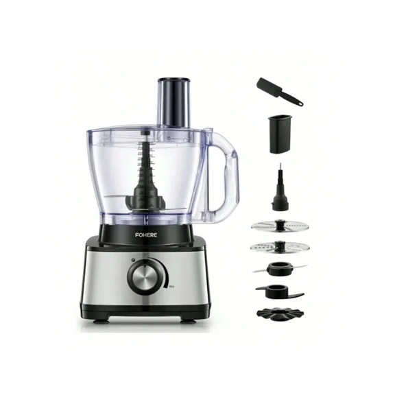 14-Cup 800W Electric Food Processor with 2 Speeds and 6 Functions for Chopping, Shredding, and Blending, Includes Stainless Steel Blades