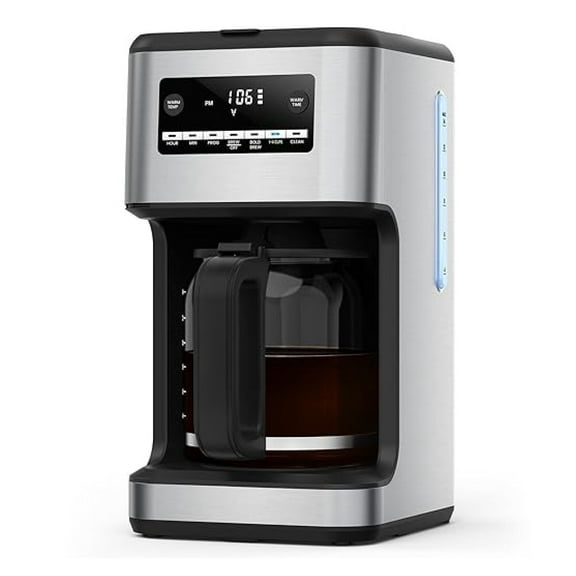 14-Cup Coffee Maker, 24-Hour Programmable Coffee Brewer, Keep Warm, Drip Free, Washable Filter, Stainless Steel, Silver