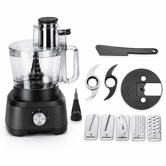 14 Cup Grey Electric Food Processor with Feed Chute for Chopping, Shredding, Slicing and Dough Mixing