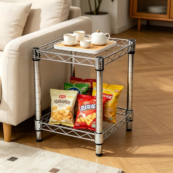 14"D x 14"W Chrome Wire Shelving with 2 Tiers, Weight Capacity 800 lbs Per Shelf