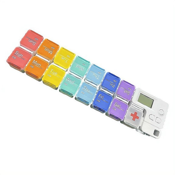 14-Day Pill Organizer with Alarm Reminder, Daily Medication Box, Large Screen Moisture-Proof Travel Case, Rainbow