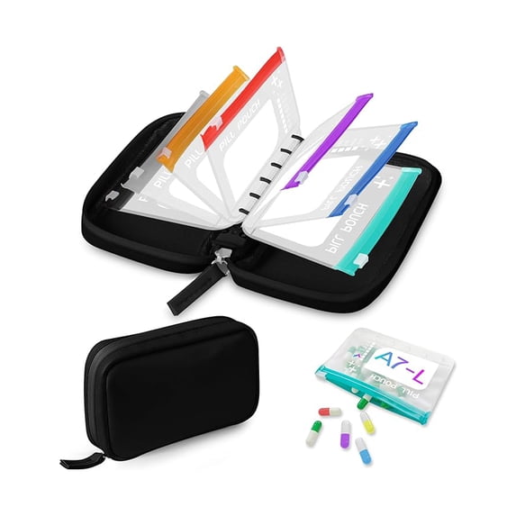 14 Day Zipper Pouches Organizer Travel Medicine Weekly Vitamin Medication Reusable Portable Large Holder Daily Container Waterproof Pill Pouch Set-14Pcs Bags Inside, Zipper Pill Case with