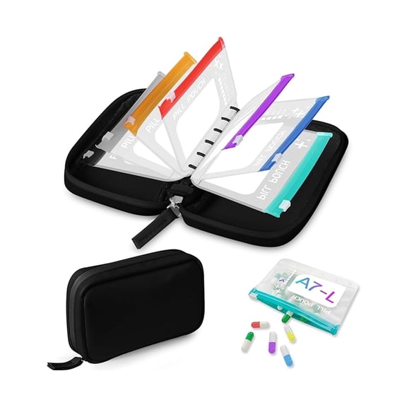14 Day Zipper Pouches Organizer Travel Medicine Weekly Vitamin Medication Reusable Portable Large Holder Daily Container Waterproof Pill Pouch Set-14Pcs Bags Inside, Zipper Pill Case with