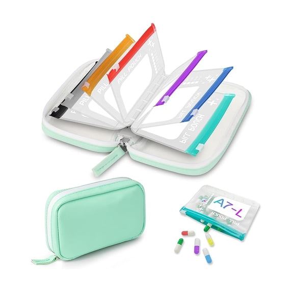 14 Day Zipper Pouches Organizer Travel Medicine Weekly Vitamin Medication Reusable Portable Large Holder Daily Container Waterproof Pill Pouch Set-14Pcs Bags Inside, Zipper Pill Case with