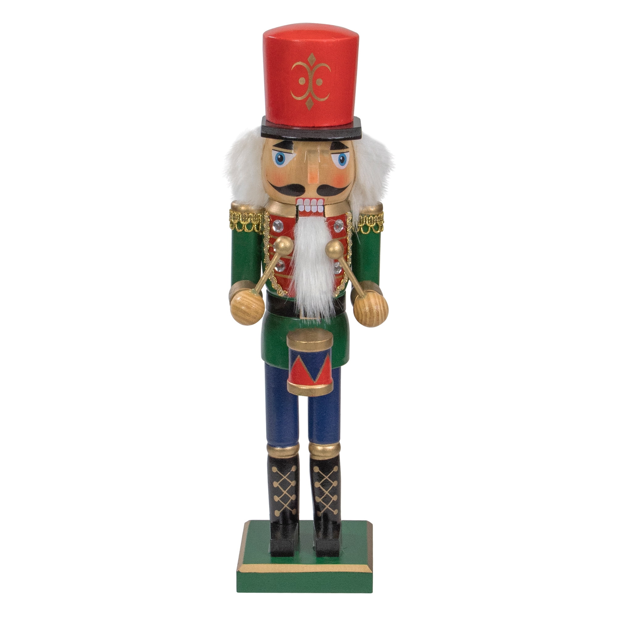 14" Decorative Green Red and Gold Wooden Christmas Nutcracker Drummer