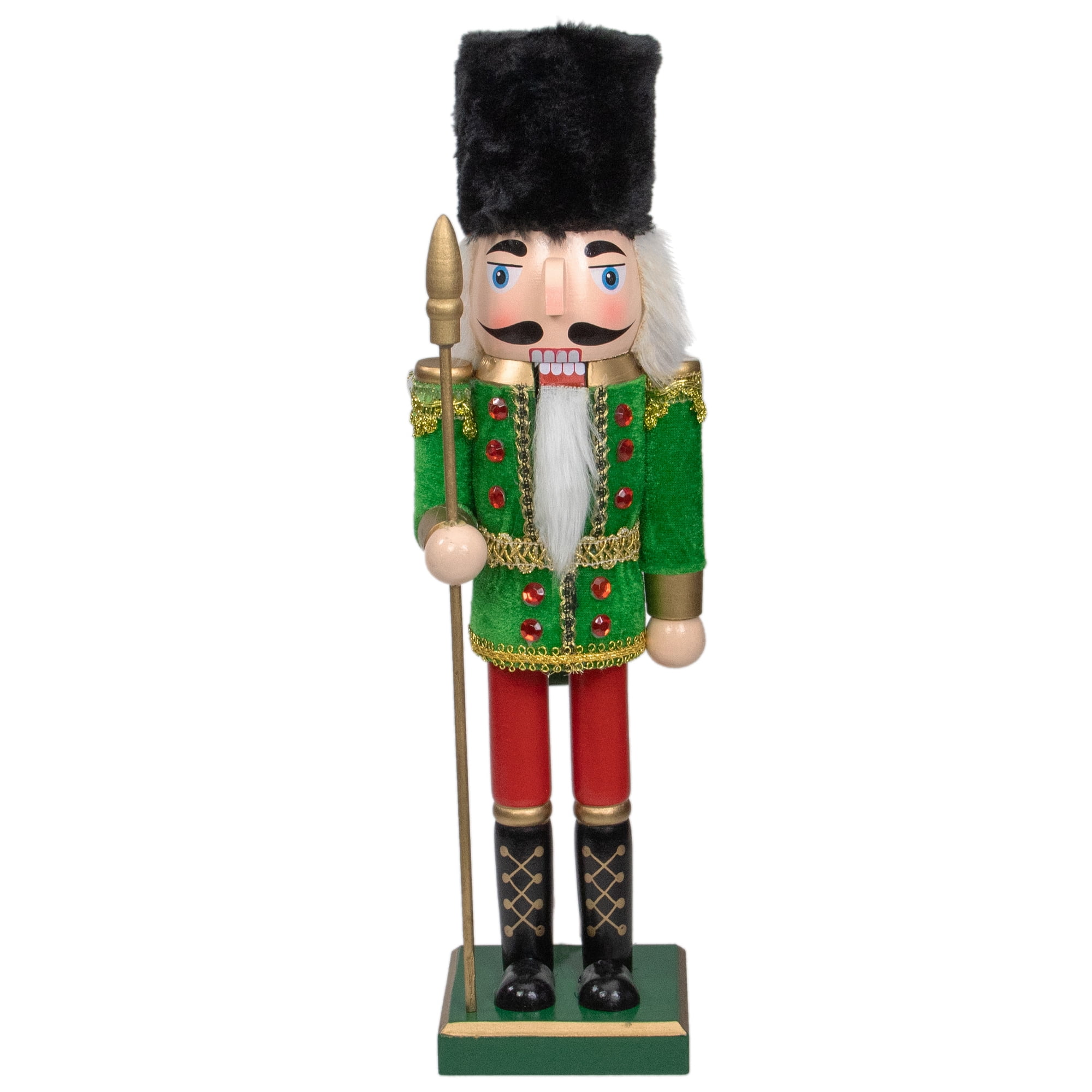 14" Decorative Wooden Green Red and Gold Christmas Nutcracker Soldier with Spear