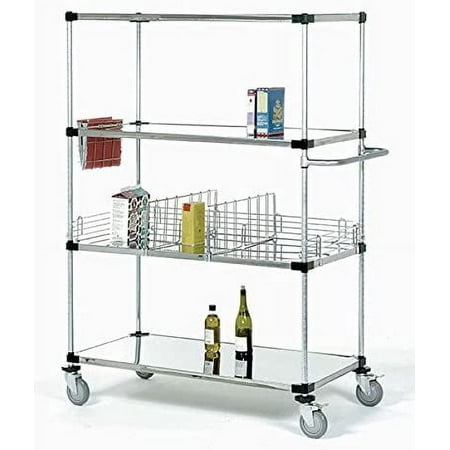 14" Deep x 36" Wide x 48" High 4 Tier Stainless Steel Solid Mobile Shelving Unit with 1200 lb Capacity