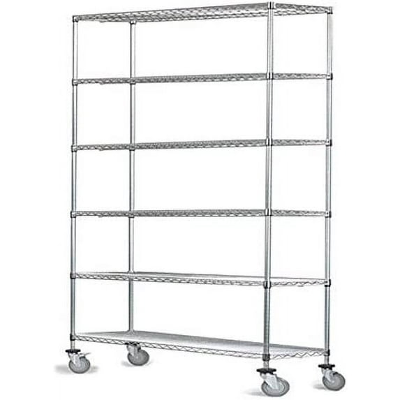 14" Deep x 42" Wide x 69" High 6 Tier Gray Wire Shelf Truck with 1200 lb Capacity