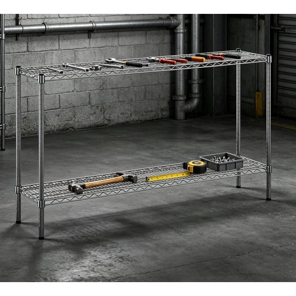 14" Deep x 60" Wide x 34" Height Wire Shelving Kit, 2-Tier Commercial Storage Rack Unit